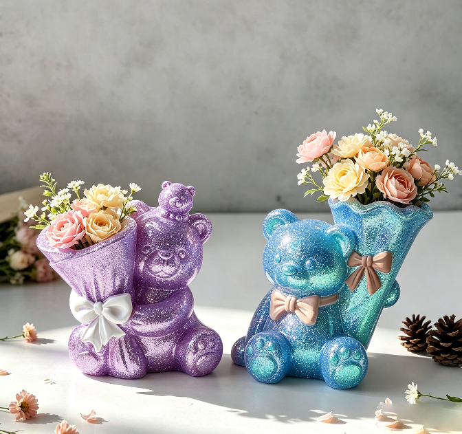 Cute Bear Flower Vase & Pen Holder Decorative Resin Mold