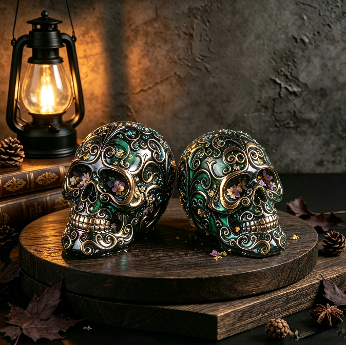 Decorative Patterned Skull Figurine Resin Mold