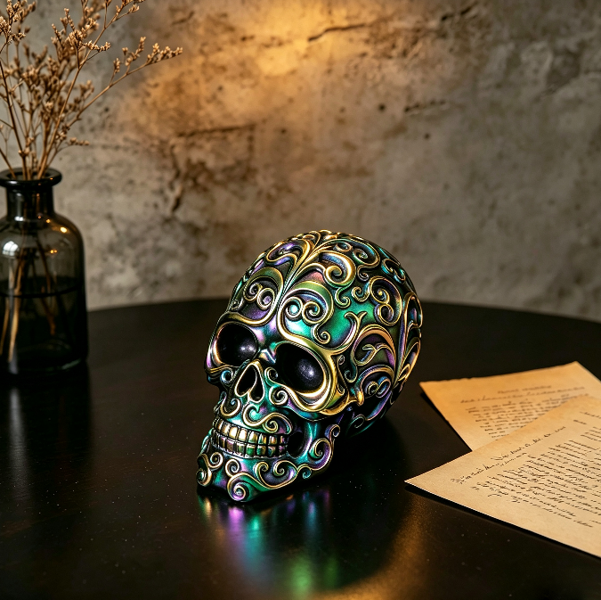 Decorative Patterned Skull Figurine Resin Mold