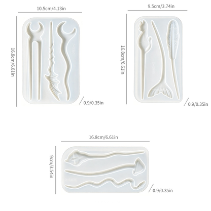9-Style Hair Stick Resin Molds
