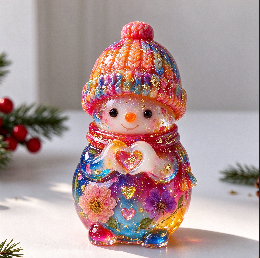 Cute Snowman Heart Hand Gesture Christmas Figurine Resin Mold