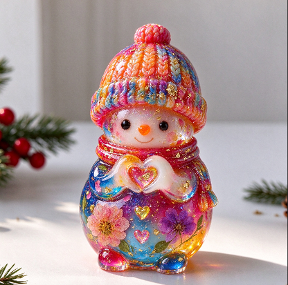 Cute Snowman Heart Hand Gesture Christmas Figurine Resin Mold