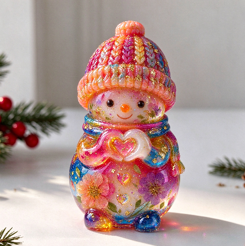 Cute Snowman Heart Hand Gesture Christmas Figurine Resin Mold