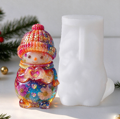 Cute Snowman Heart Hand Gesture Christmas Figurine Resin Mold