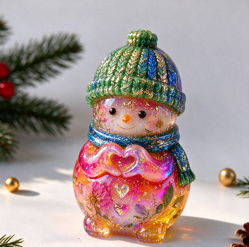 Cute Snowman Heart Hand Gesture Christmas Figurine Resin Mold
