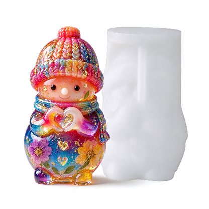 Cute Snowman Heart Hand Gesture Christmas Figurine Resin Mold