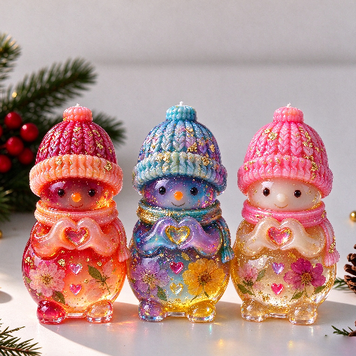 Cute Snowman Heart Hand Gesture Christmas Figurine Resin Mold