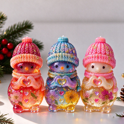 Cute Snowman Heart Hand Gesture Christmas Figurine Resin Mold