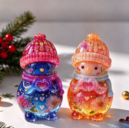 Cute Snowman Heart Hand Gesture Christmas Figurine Resin Mold