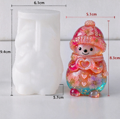 Cute Snowman Heart Hand Gesture Christmas Figurine Resin Mold