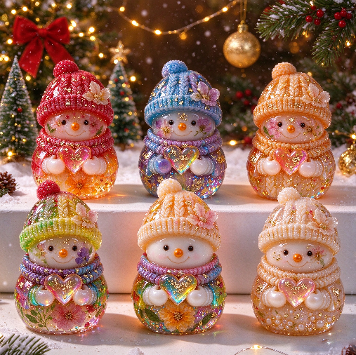 Cute Heart-Holding Snowman Christmas Figurine Resin Mold