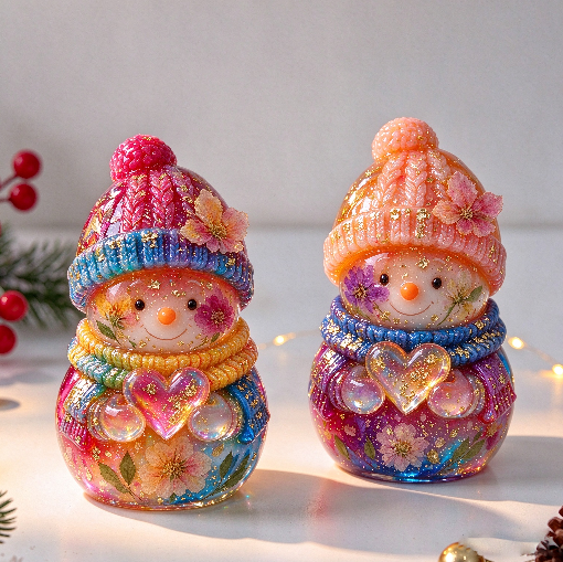 Cute Heart-Holding Snowman Christmas Figurine Resin Mold