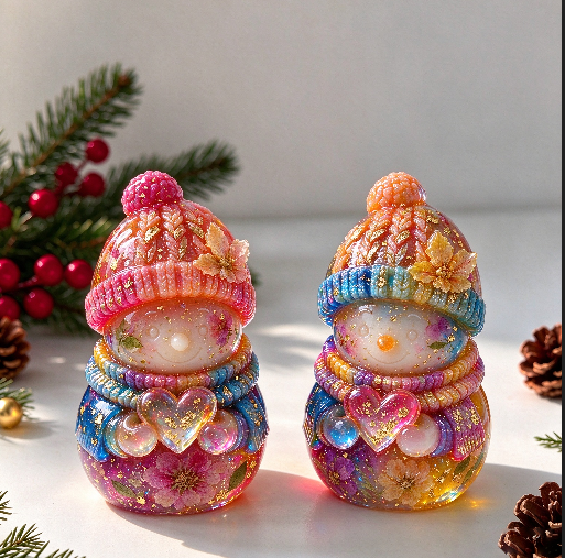 Cute Heart-Holding Snowman Christmas Figurine Resin Mold