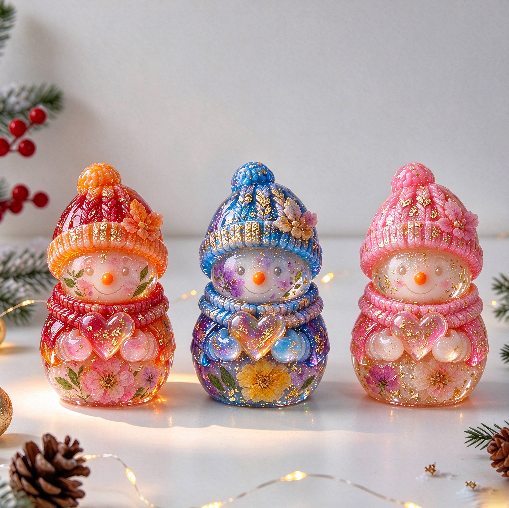 Cute Heart-Holding Snowman Christmas Figurine Resin Mold