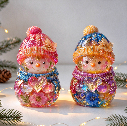 Cute Heart-Holding Snowman Christmas Figurine Resin Mold