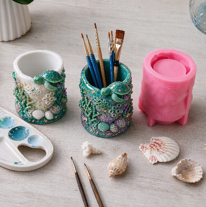 Turtle Coral Ocean Storage Jar & Pen Holder Resin Mold
