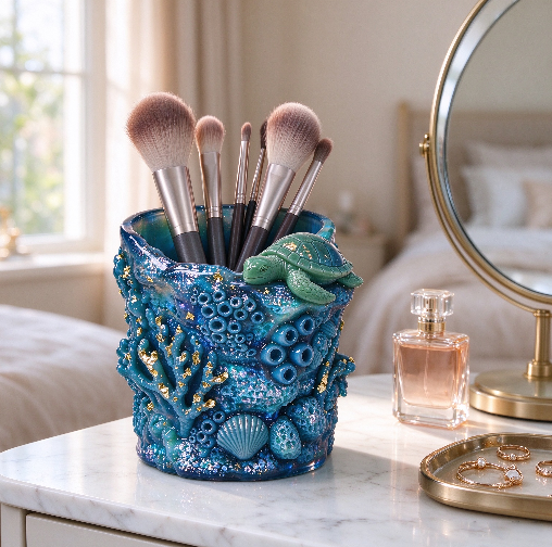 Turtle Coral Ocean Storage Jar & Pen Holder Resin Mold