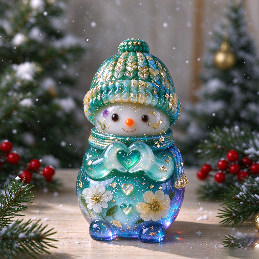 Cute Snowman Heart Hand Gesture Christmas Figurine Resin Mold