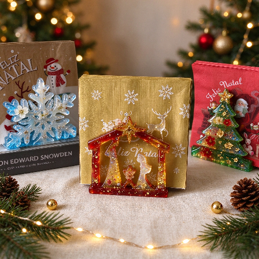 Assembleable Christmas-Themed Napkin Holder Resin Mold