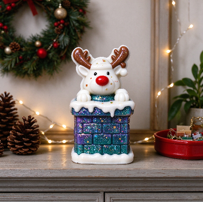 Cute Reindeer Resting on Chimney Christmas Figurine Resin Mold