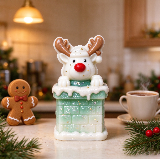 Cute Reindeer Resting on Chimney Christmas Figurine Resin Mold