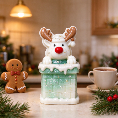 Cute Reindeer Resting on Chimney Christmas Figurine Resin Mold