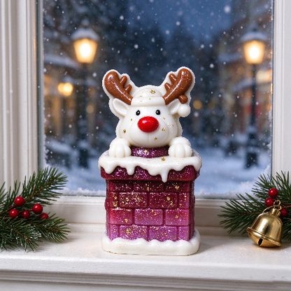 Cute Reindeer Resting on Chimney Christmas Figurine Resin Mold