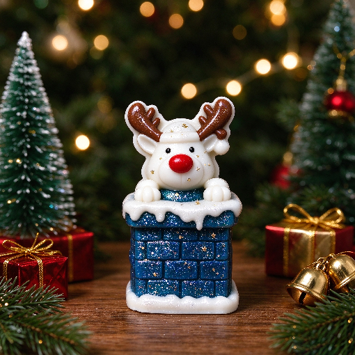 Cute Reindeer Resting on Chimney Christmas Figurine Resin Mold