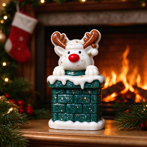 Cute Reindeer Resting on Chimney Christmas Figurine Resin Mold