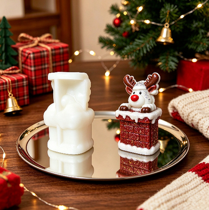 Cute Reindeer Resting on Chimney Christmas Figurine Resin Mold