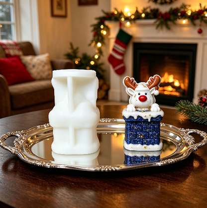 Cute Reindeer Resting on Chimney Christmas Figurine Resin Mold