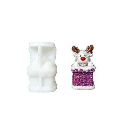 Cute Reindeer Resting on Chimney Christmas Figurine Resin Mold