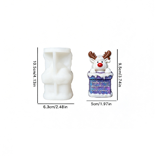 Cute Reindeer Resting on Chimney Christmas Figurine Resin Mold