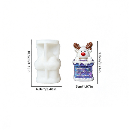 Cute Reindeer Resting on Chimney Christmas Figurine Resin Mold
