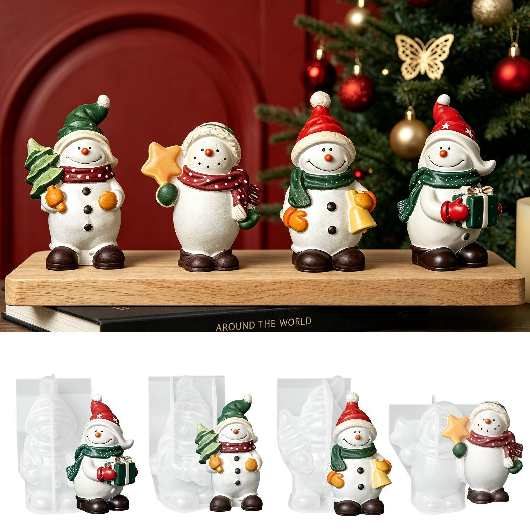 4pcs Cute Snowman Figurine Resin Mold Set