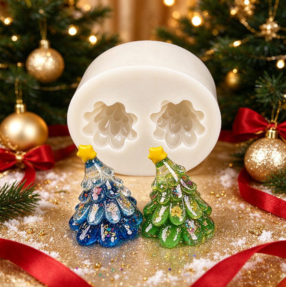 2-in-1 Cute Tilted Mini Christmas Tree Figurine Resin Mold