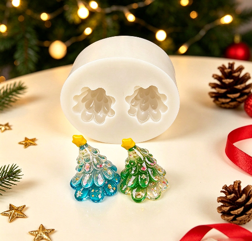 2-in-1 Cute Tilted Mini Christmas Tree Figurine Resin Mold