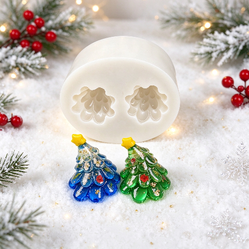 2-in-1 Cute Tilted Mini Christmas Tree Figurine Resin Mold