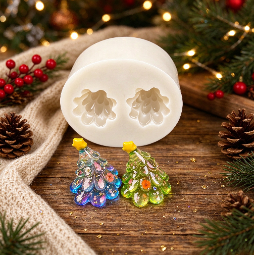 2-in-1 Cute Tilted Mini Christmas Tree Figurine Resin Mold