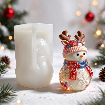 Snowman Figurine Resin Mold with Reindeer Antler Hat