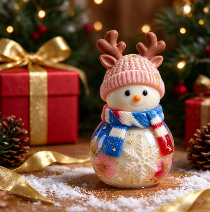 Snowman Figurine Resin Mold with Reindeer Antler Hat