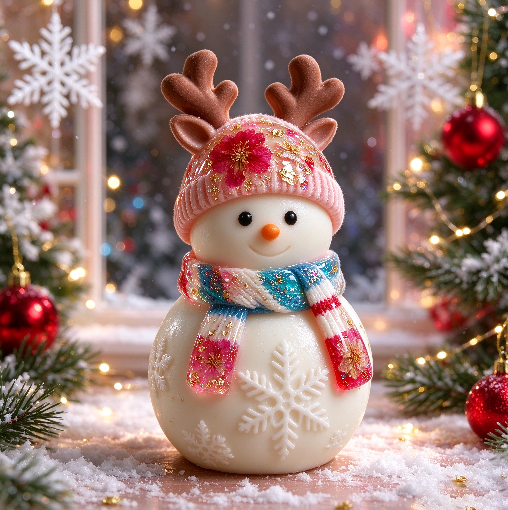 Snowman Figurine Resin Mold with Reindeer Antler Hat