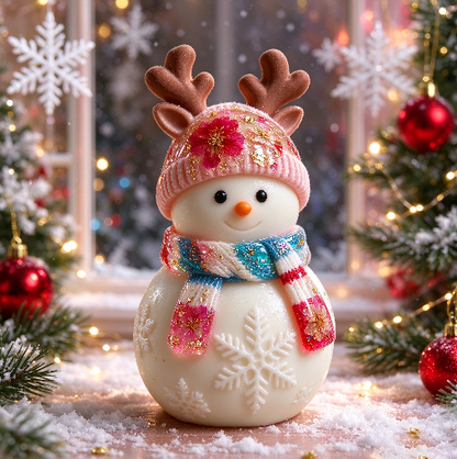 Snowman Figurine Resin Mold with Reindeer Antler Hat