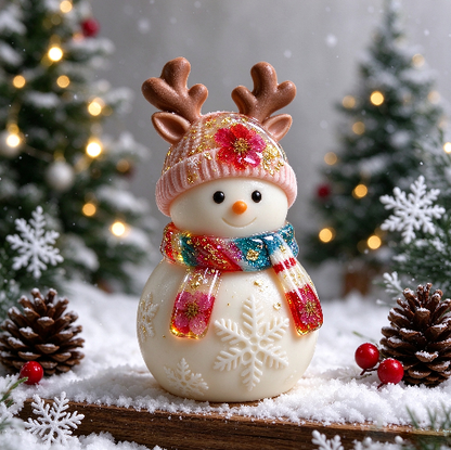 Snowman Figurine Resin Mold with Reindeer Antler Hat