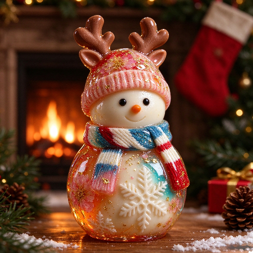 Snowman Figurine Resin Mold with Reindeer Antler Hat
