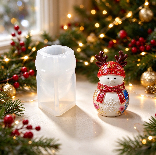 Snowman Figurine Resin Mold with Reindeer Antler Hat