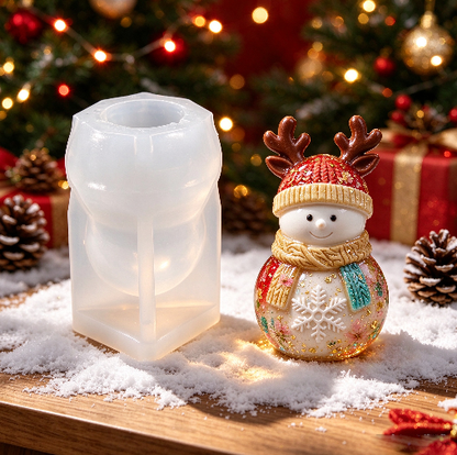 Snowman Figurine Resin Mold with Reindeer Antler Hat
