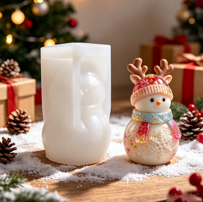 Snowman Figurine Resin Mold with Reindeer Antler Hat