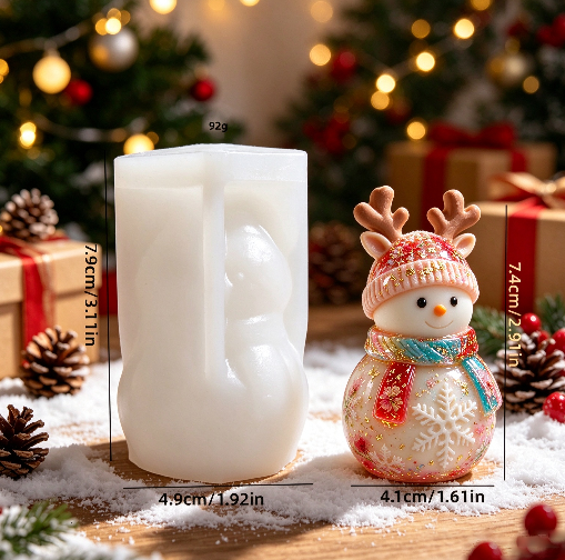 Snowman Figurine Resin Mold with Reindeer Antler Hat