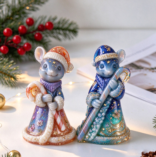 Cute Mouse Holding Candy Cane Figurine Resin Mold